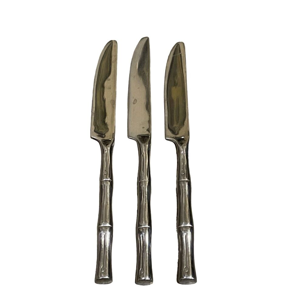 Hampton Silversmiths Bamboo Stainless Steel Dinner Knives 9" Lot of 3